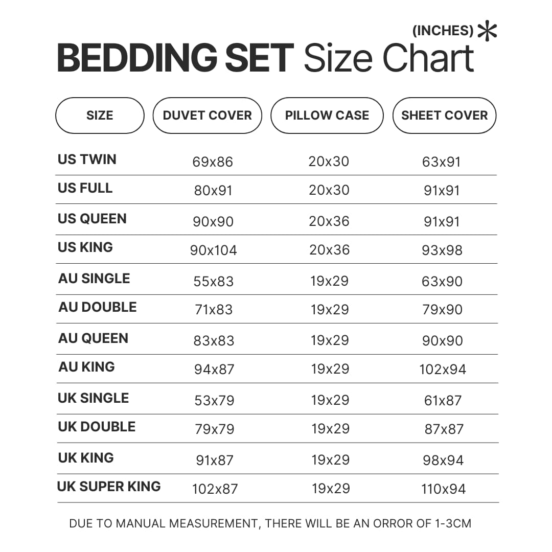 Beding Set Size Chart - Cinnamoroll Shop