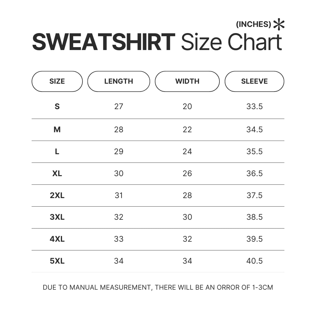 Sweatshirt Size Chart - Cinnamoroll Shop