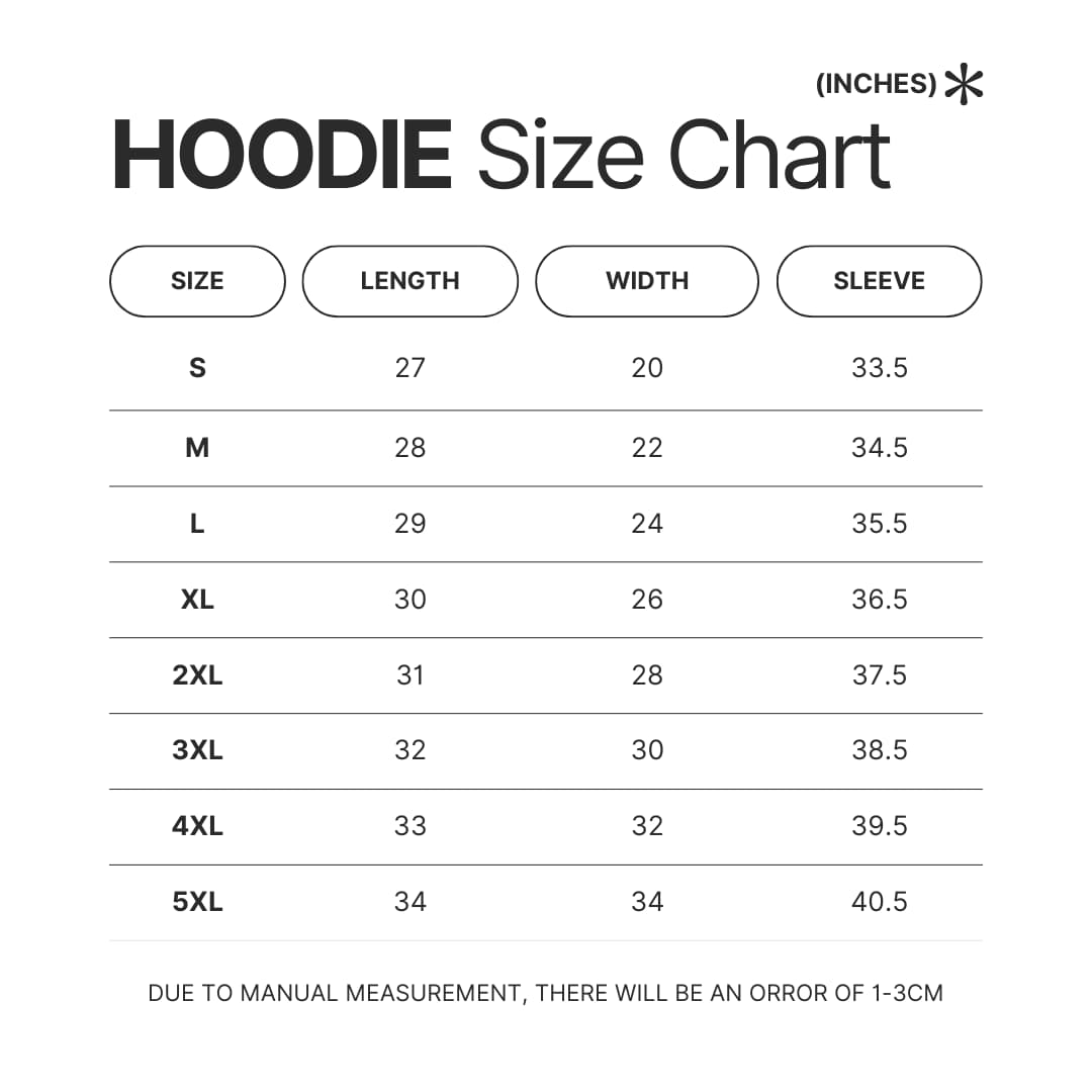 Hoodie Size Chart - Cinnamoroll Shop