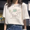 Kawaii Women Sanrioed Short Sleeve Kuromi Cinnamoroll My Melody Cute Cartoon Cotton Short Sleeve T Shirt 2 - Cinnamoroll Shop