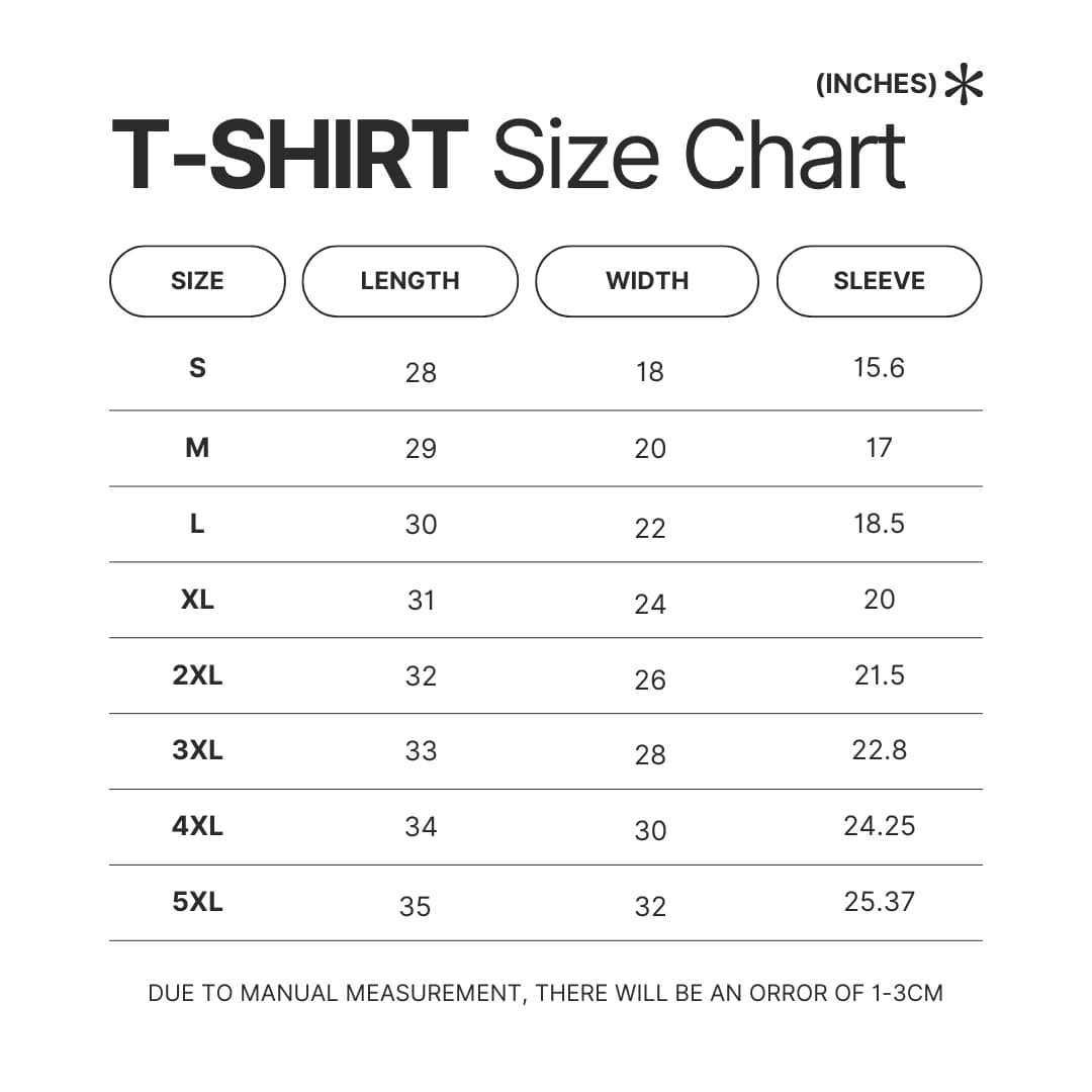 T shirt Size Chart - Cinnamoroll Shop